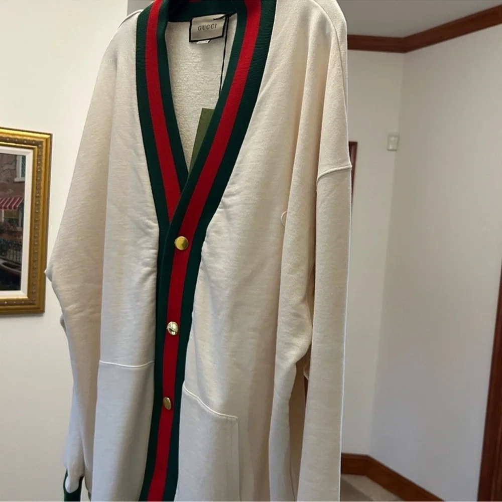 Men’s Gucci, cotton jersey cardigan with Web detail size XL made in Italy